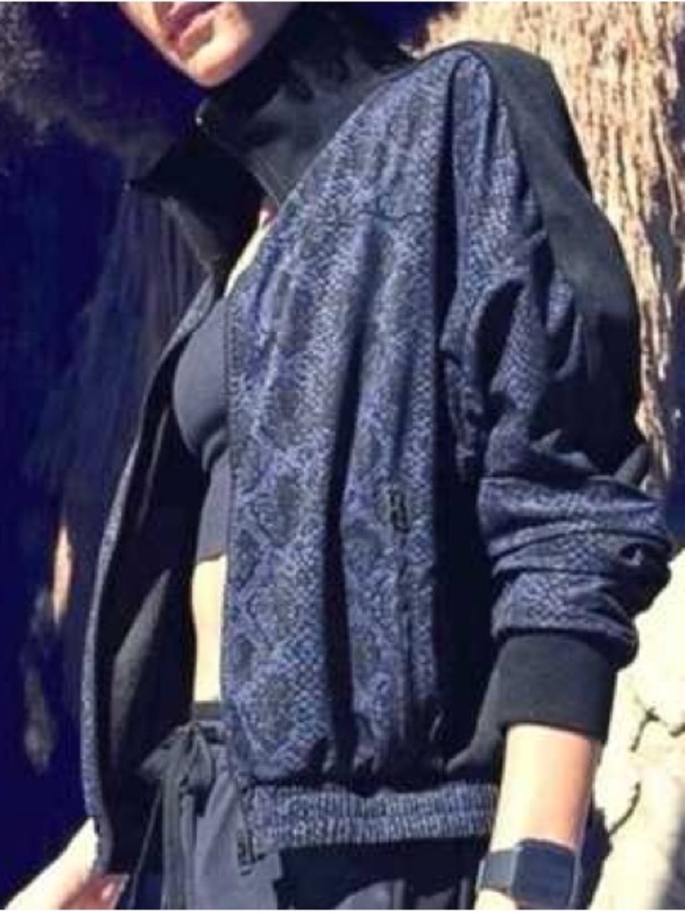 ATHLETA Brooklyn Track Bomber Python Printed Jacket Blue Size XL